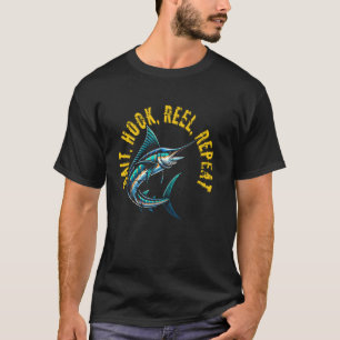 Köder Angelrolle Wiederholen Großer Fisch Springt T-Shirt