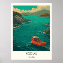 Kodiak Alaska Küstenstadt Rotes Boot