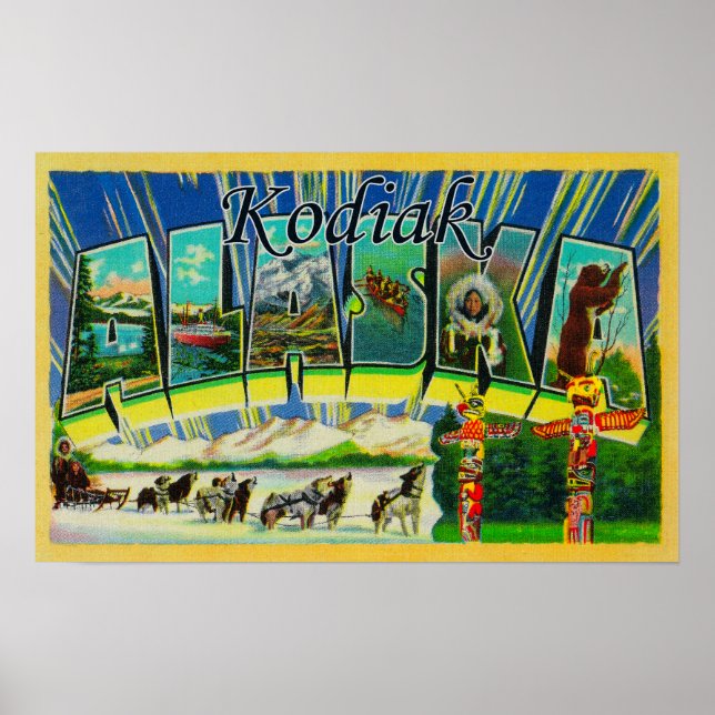 Kodiak, AlaskaGroße BuchstabenszenenKodiak, AK Poster (Vorne)