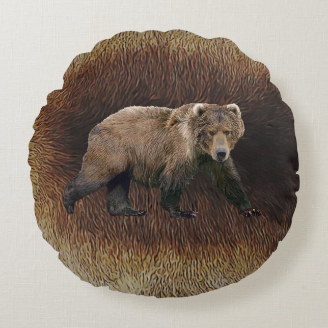 Kodiak-Bär auf Kariou-Fur Rundes Kissen (Vorderseite)