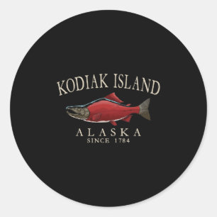 Kodiak Island Alaska Lachs Seit 1784 Elfenbeinweiß Runder Aufkleber