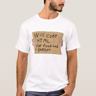 Kodiert HTML für Nahrung und oder Schutz. Pappe T-Shirt
