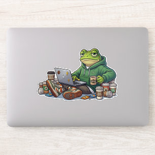 Koffein-Chaos-Erschöpfter-Frosch-Meme Aufkleber