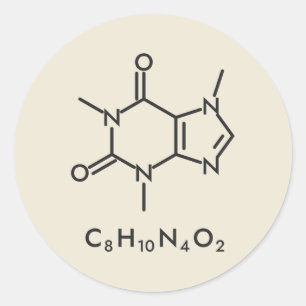 Koffein-Molekül-Chemie-Linienzeichnung Runder Aufkleber