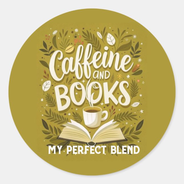 Koffein und Bücher: meine perfekte Mischung, Kalli Runder Aufkleber (Vorderseite)