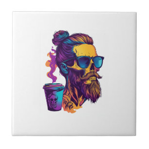 Koffeinhaltiger Schädel - Lustiger Barista-Skelett Fliese