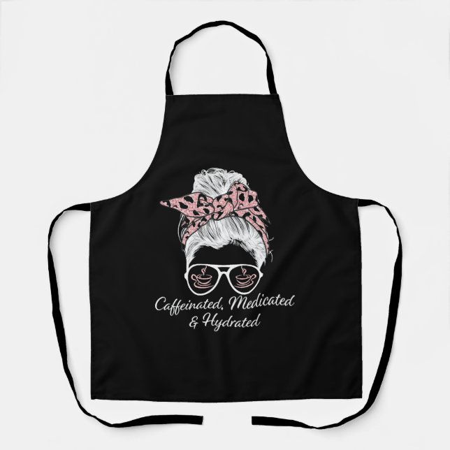 Koffeinierte, medikamentöse Messy Bun Leopard Schürze (Vorderseite)