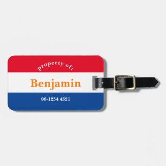 koffer bagagelabel rood wit blauw oranje met naam gepäckanhänger