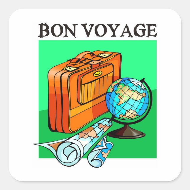 Koffer, Gepäck, Karte und Welt: Bon Voyage! Quadratischer Aufkleber (Vorderseite)