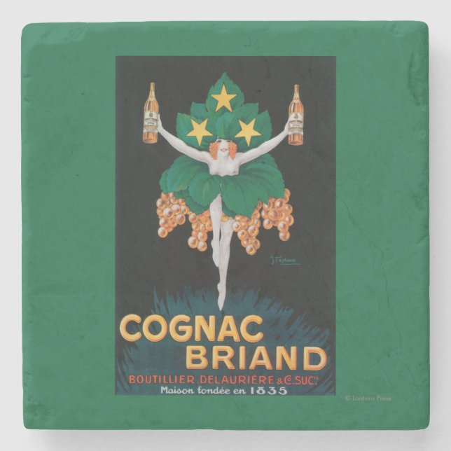 Kognak Briand förderndes Plakat Steinuntersetzer (Vorderseite)