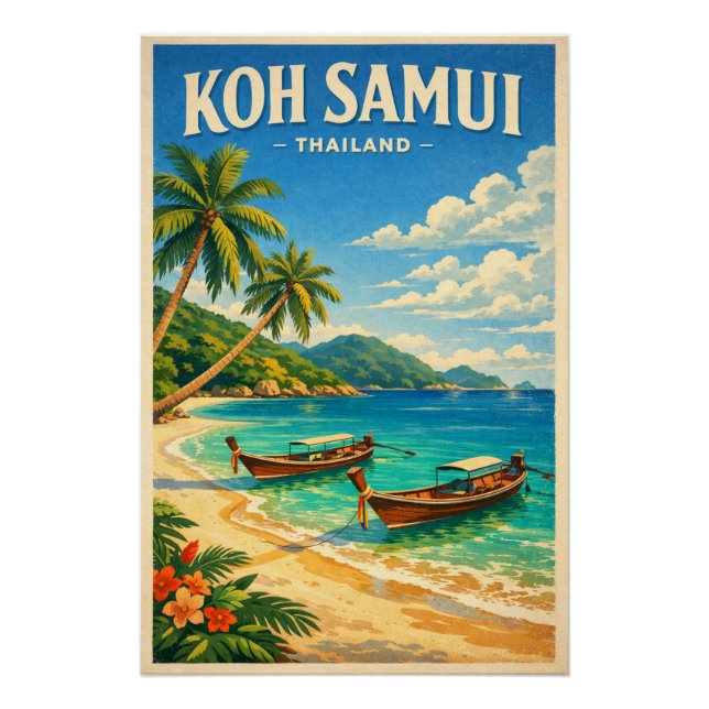Koh Samui Insel, Thailand Retro Poster (Vorderseite)