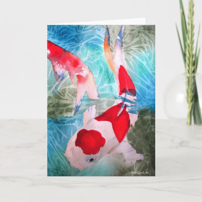 Kohaku Koi 2 japanische Aquarell-Fischkunst Karte (Vorderseite)