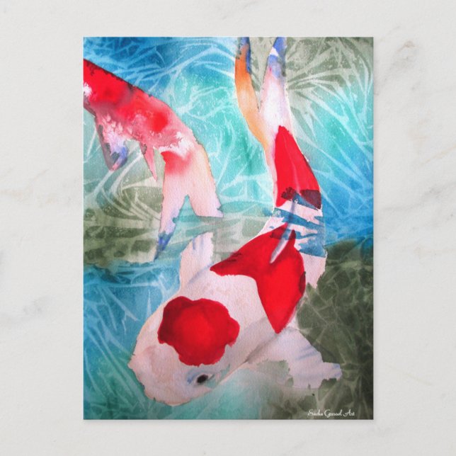 Kohaku Koi 2 Japanische Aquarell-Kunst Postkarte (Vorderseite)