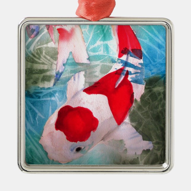 Kohaku Koi 2 Japanische Aquarell-Kunst Silbernes Ornament (Vorne)