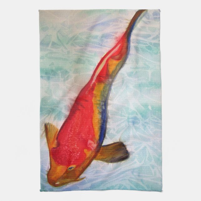 Kohaku Koi Aquarellkunst Japanischer Fisch Geschirrtuch (Vertikal)
