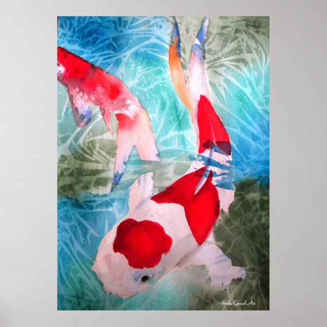 Kohaku Koi II Aquarell Originalkunst Poster (Vorne)