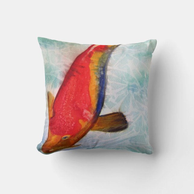 Kohaku Koi Japanische Aquarellkunst Kissen (Vorderseite)