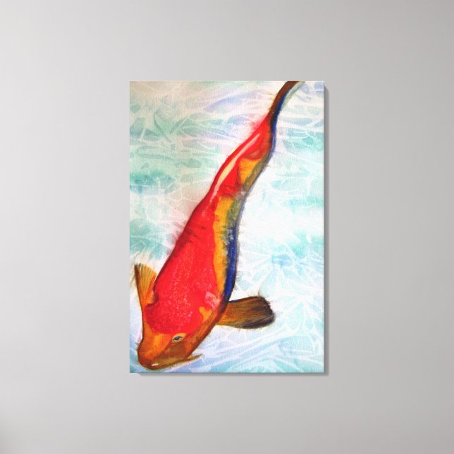 Kohaku Koi Japanischer Fisch Original Aquarellkuns Leinwanddruck (Vorderseite)