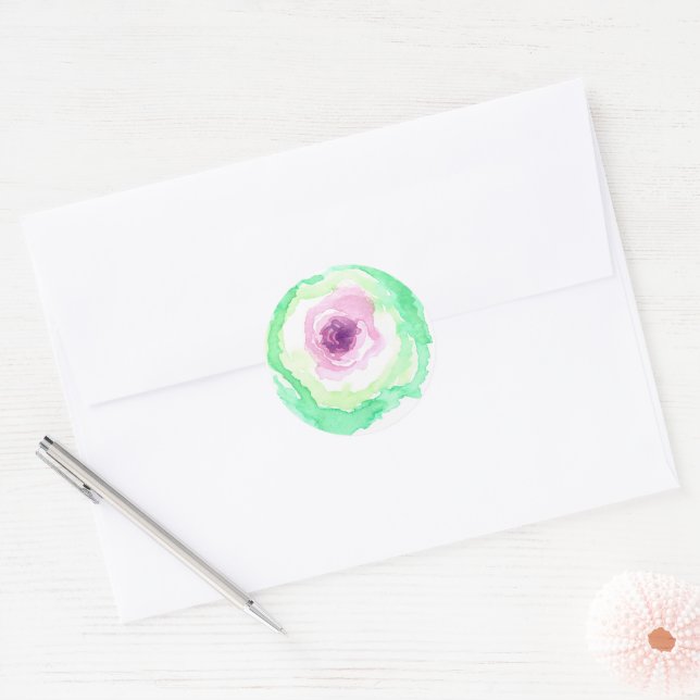 Kohl Gemüsegarten Farm Lebensmittel Aquarell Runder Aufkleber (Umschlag)