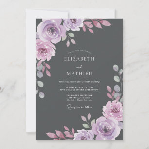Kohle-Amethyst-Wasserfarben-Hochzeit Einladung