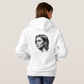 Kohle-Frauenporträt Schwarz-Weiß-Kunst Hoodie