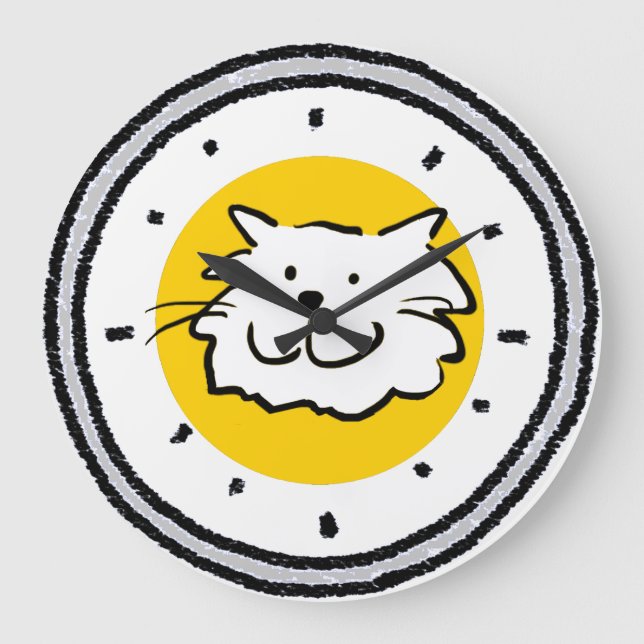 Kohle Gezeichnet Stilwahl mit lächelnder Katze Große Wanduhr (Vorderseite)