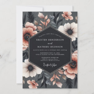 Kohle-Rosé-traurige Flora-Hochzeit Einladung