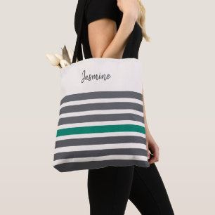 Kohle und moderne grüne Streifen individuelle Name Tasche
