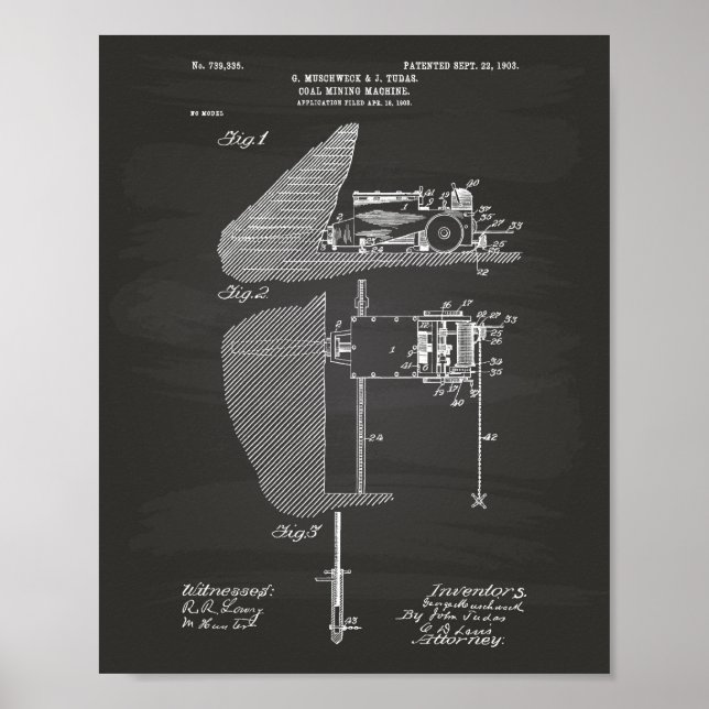 Kohlebergbaumaschine 1903 Patentenkabine Poster (Vorne)