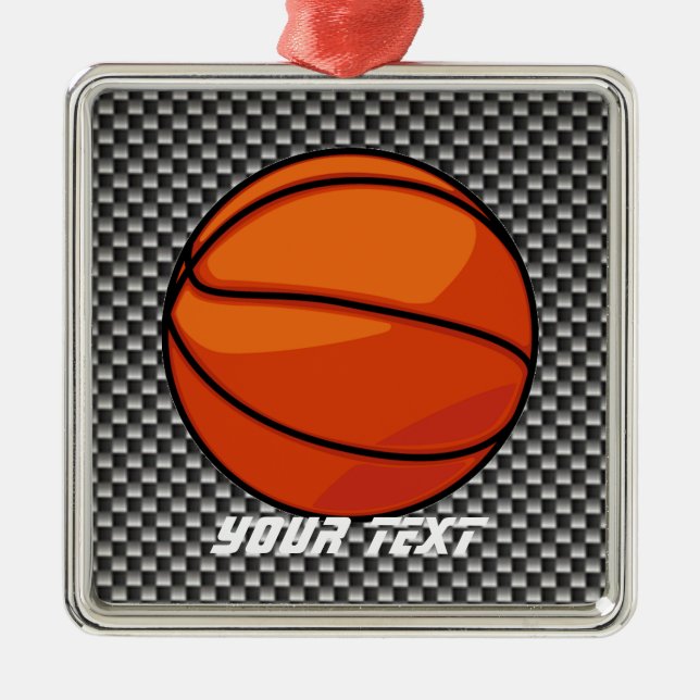 Kohlenstoff-Faserblick Basketball Silbernes Ornament (Vorne)