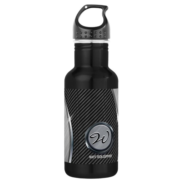 Kohlenstofffaser und gebürstetes Metall 4A Trinkflasche (Vorderseite)