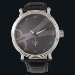 Kohlescheren und Monogramm Armbanduhr<br><div class="desc">Diese Uhr zeigt Ihr Monogramm und ein Paar Scheren auf dunkelgrauem Hintergrund mit goldfarbenen römischen Ziffern. Es ist ein perfektes Geschenk für einen Friseur, Friseur, Schneider und vieles mehr.</div>