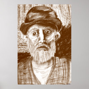 Kohlezeichnung Alter Mann Braun Poster