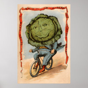 Kohlkopf auf einem Fahrrad - Gemüse Menschen Poster