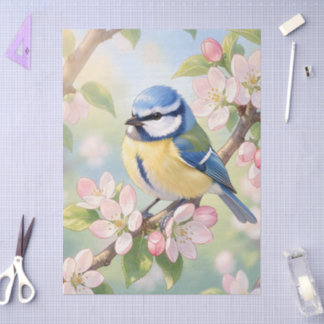 Kohlmeise auf Apfelbaum - Frühlingsdecoupage Seidenpapier