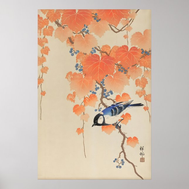 Kohlmeise Japanischer Kunstdruck  Ohara Koson Voge Poster (Vorne)