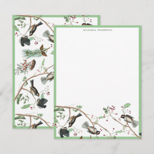 Kohlmeisen-Vögel Beeren & Kiefernzapfen Aquarell  Mitteilungskarte