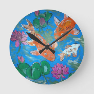 Koi Amongst Lotus Wall Clock Runde Wanduhr