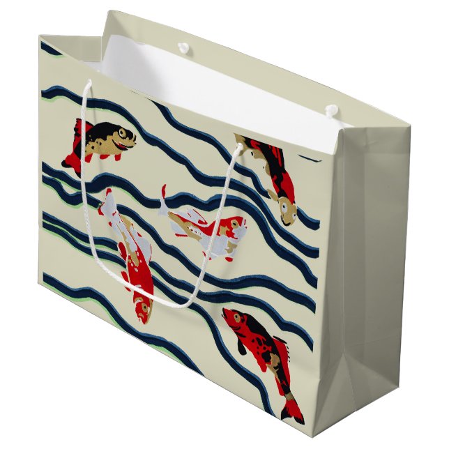 Koi and Flowing Waves Art Nouveau Design Große Geschenktüte (Vorderseite Schrägansicht)