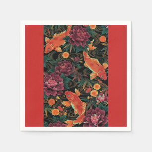 Koi and Peonies Paper Napkin Serviette