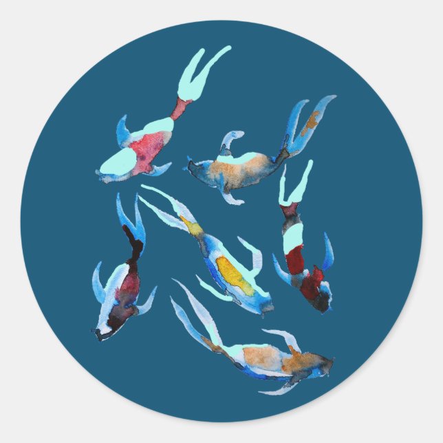 Koi Aquarell Runder Aufkleber (Vorderseite)