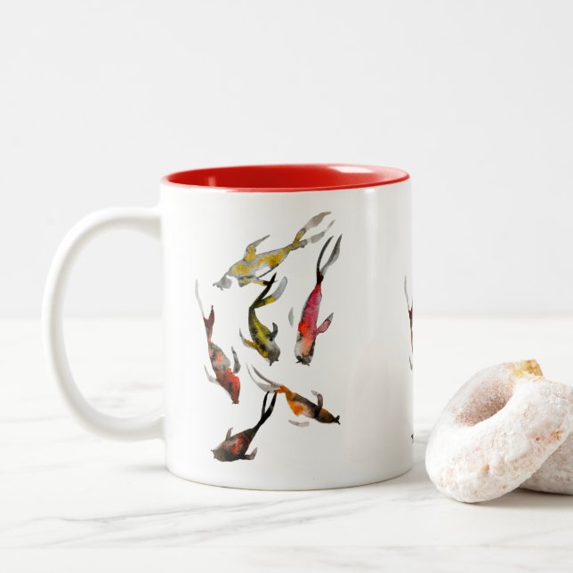 Koi-Aquarell Zweifarbige Tasse (Mit Donut)