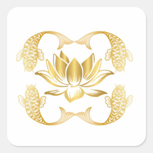 Koi Around Lotus Quadratischer Aufkleber