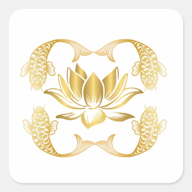 Koi Around Lotus Quadratischer Aufkleber (Vorderseite)