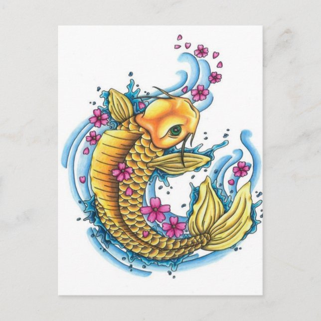 Koi avec carte postale en fleurs de cerise (Devant)