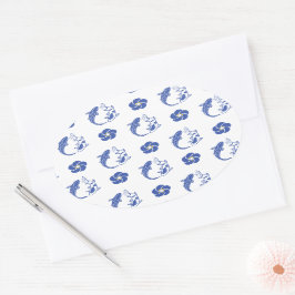 Koi Blossom Crest: Serene Blue Edition Ovaler Aufkleber