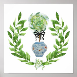 Koi Blue und White Ginger Jar Art Print Poster