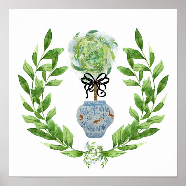 Koi Blue und White Ginger Jar Art Print Poster (Vorne)