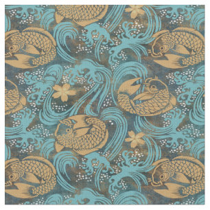 Koi Carp Aquamarin Stoff