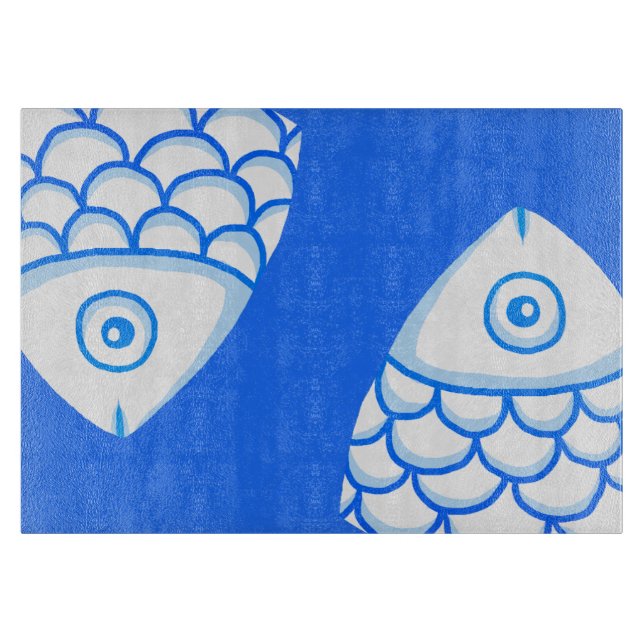 Koi Carp Fish Blue Abstrakte Schnittpappe Schneidebrett (Vorderseite)